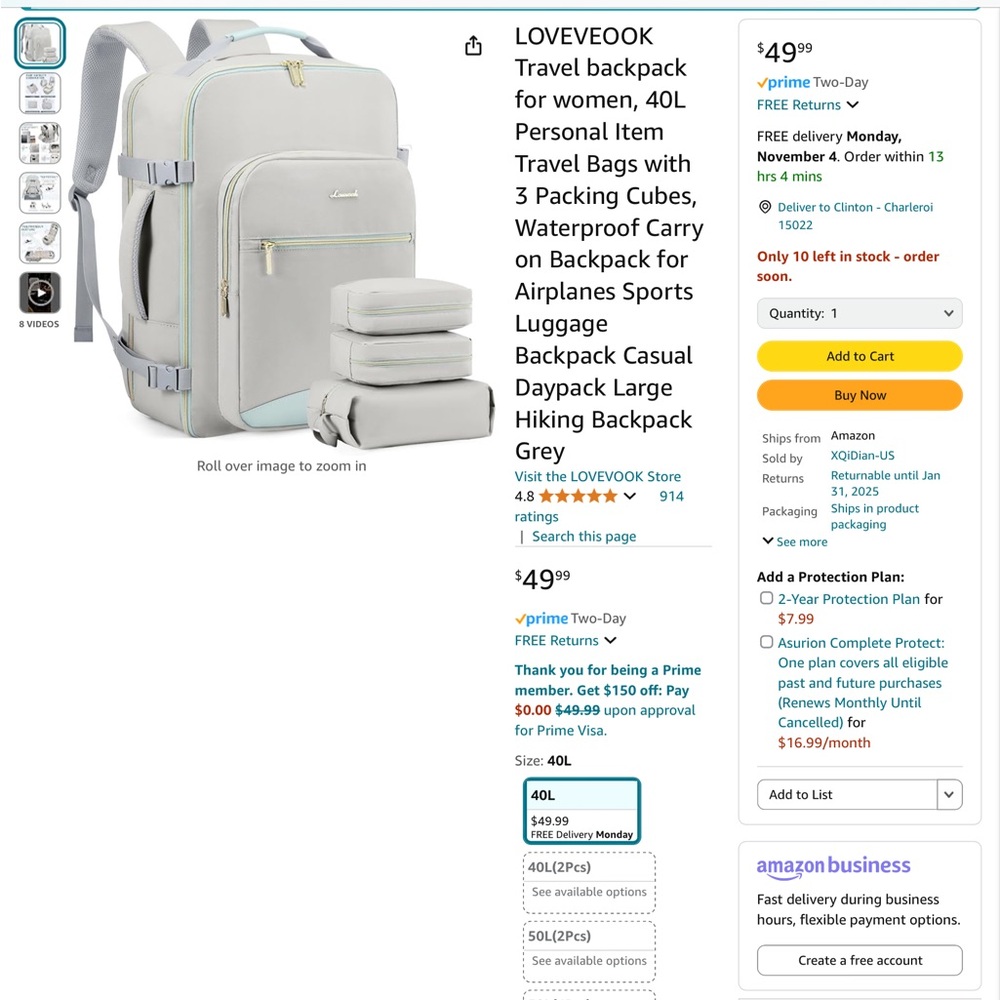 LOVEVOOK CARRY ON/ BACKPACK - Picture 4 of 6